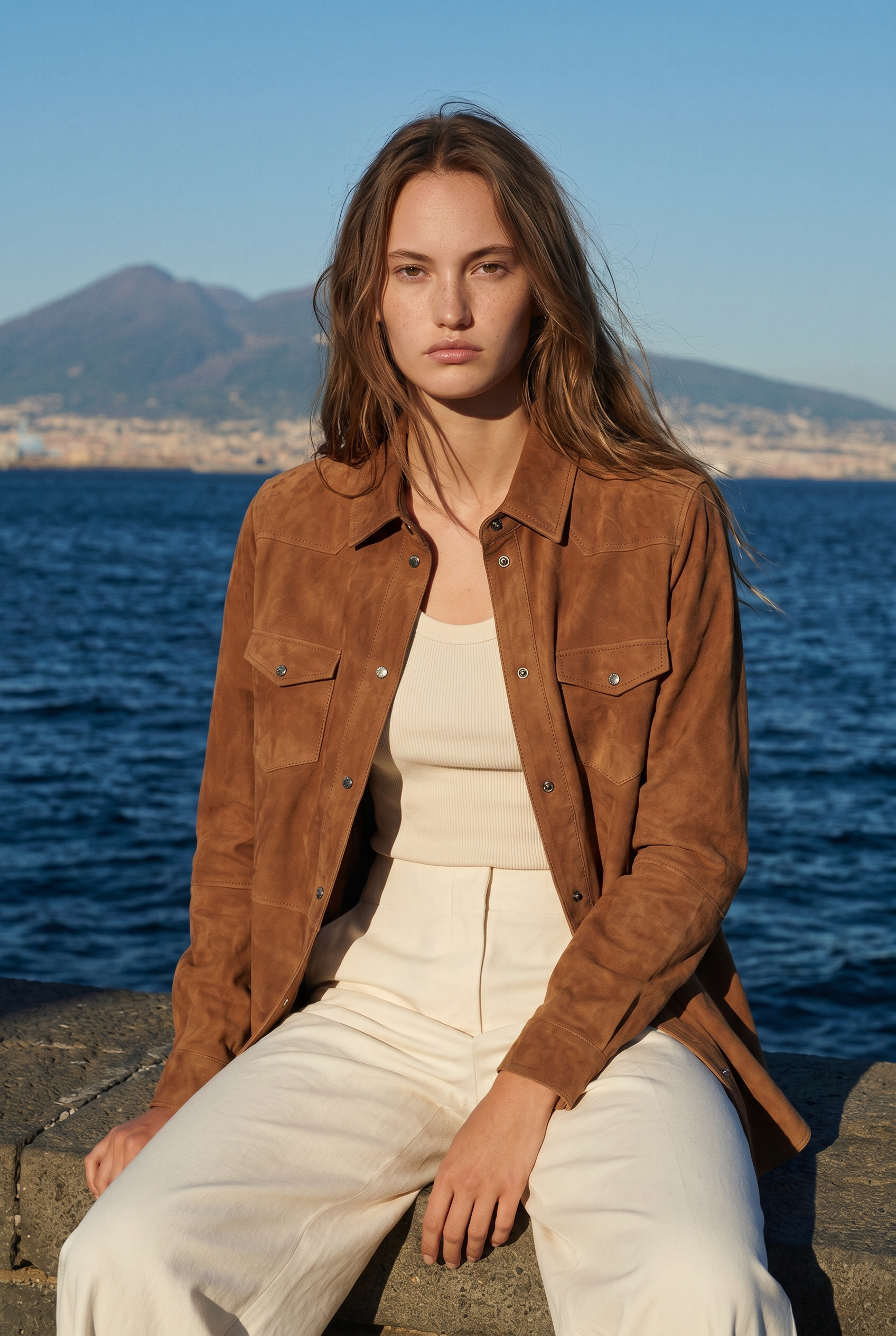 Mari Women's Suede Leather Shirt - Snuff