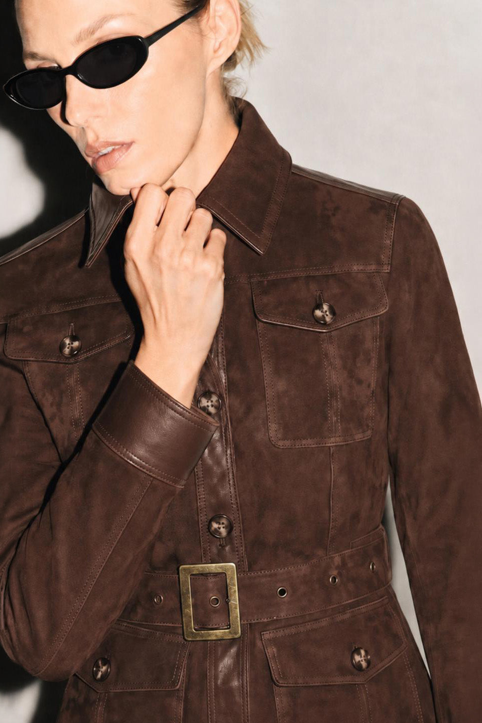 Anya Giacca Safari in Suede con Cintura - Milk Chocolate
