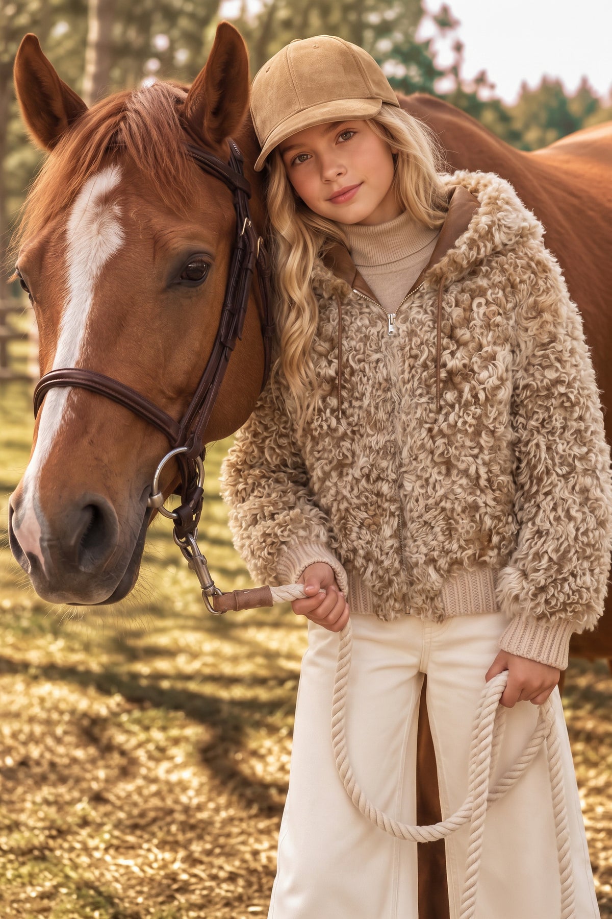 Danica Girls Oversize Reversible Shearling Jacket - Camel