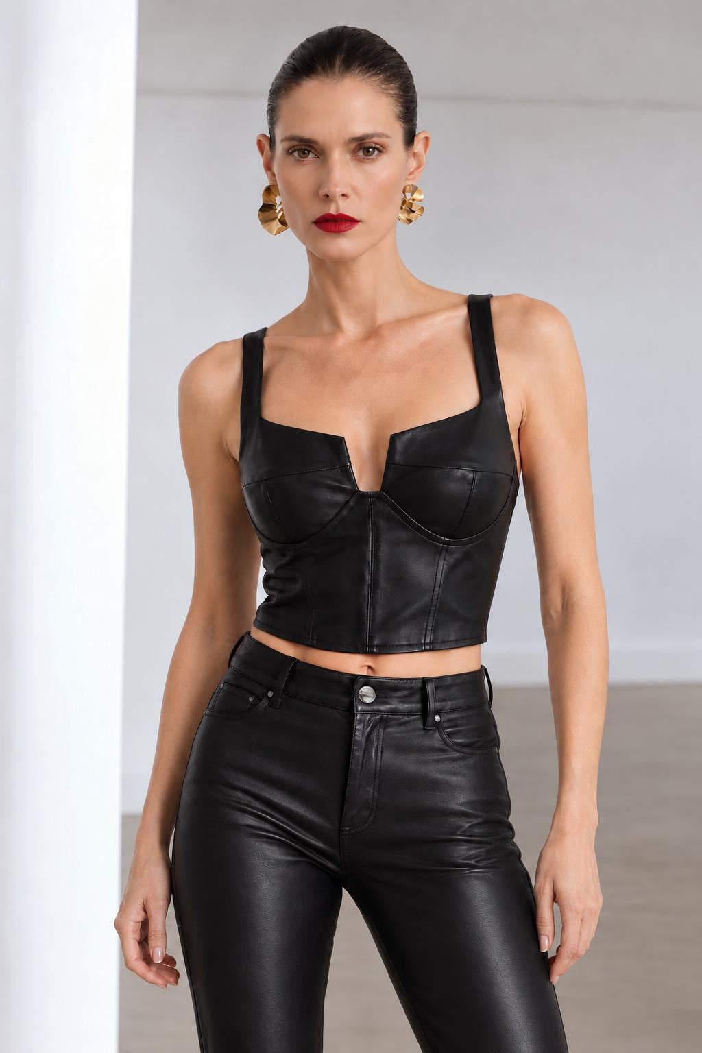Eva Stretch Leather Pants - Black