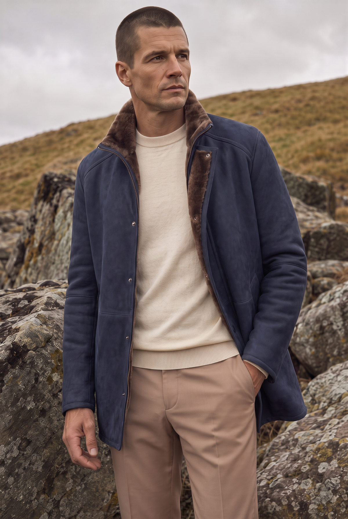 Montel Cappotto in Pelliccia di Montone - Blu Navy