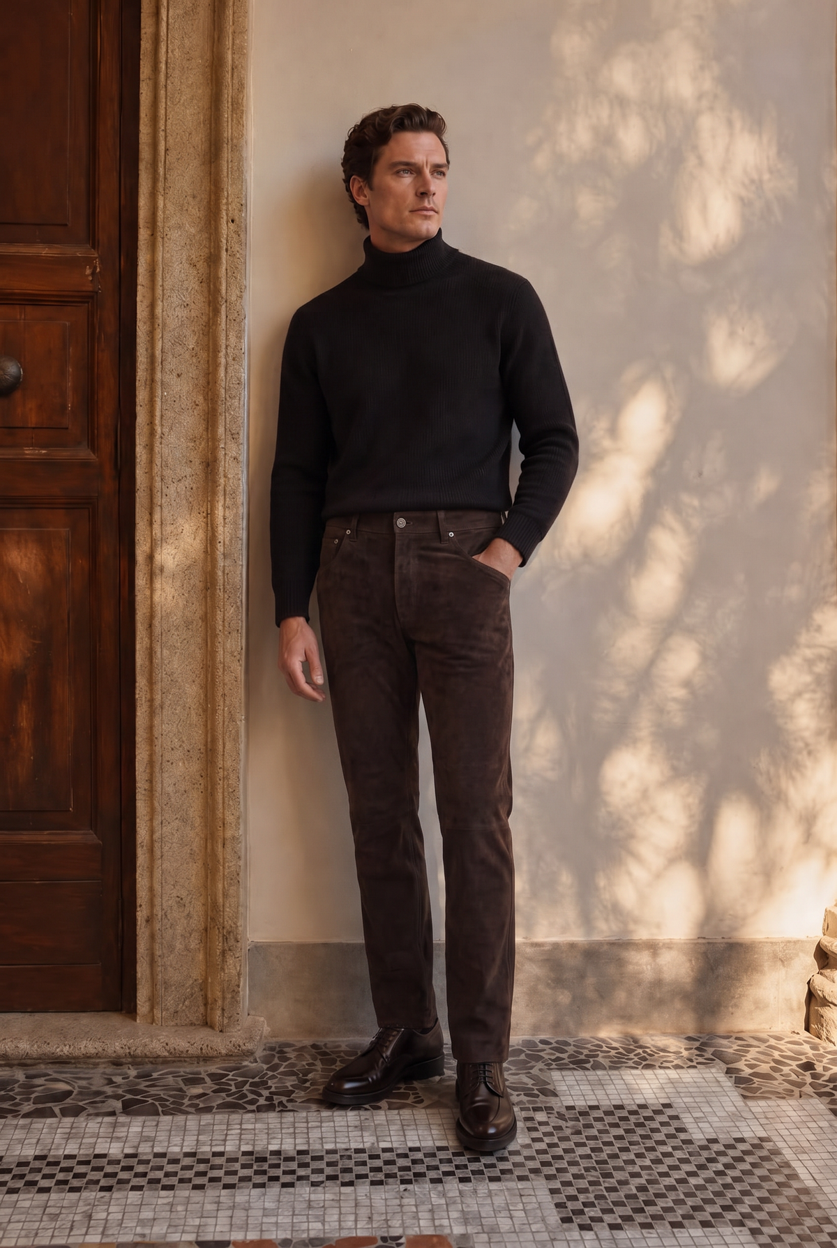 Rico Pantaloni in Pelle Scamosciata da Uomo