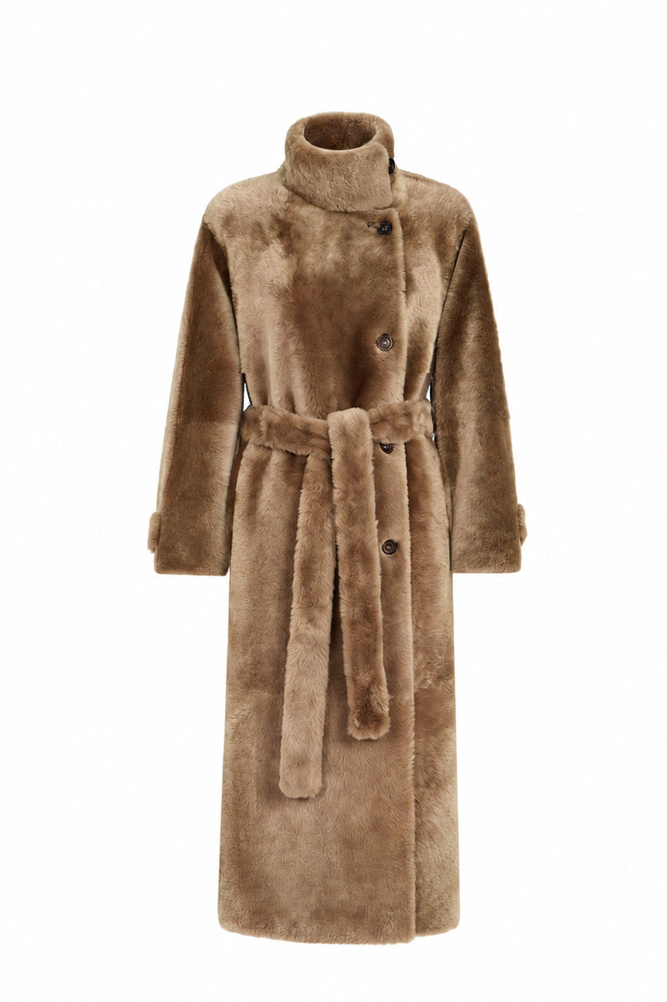 Cappotto in shearling con cintura reversibile Lorea - Cammello