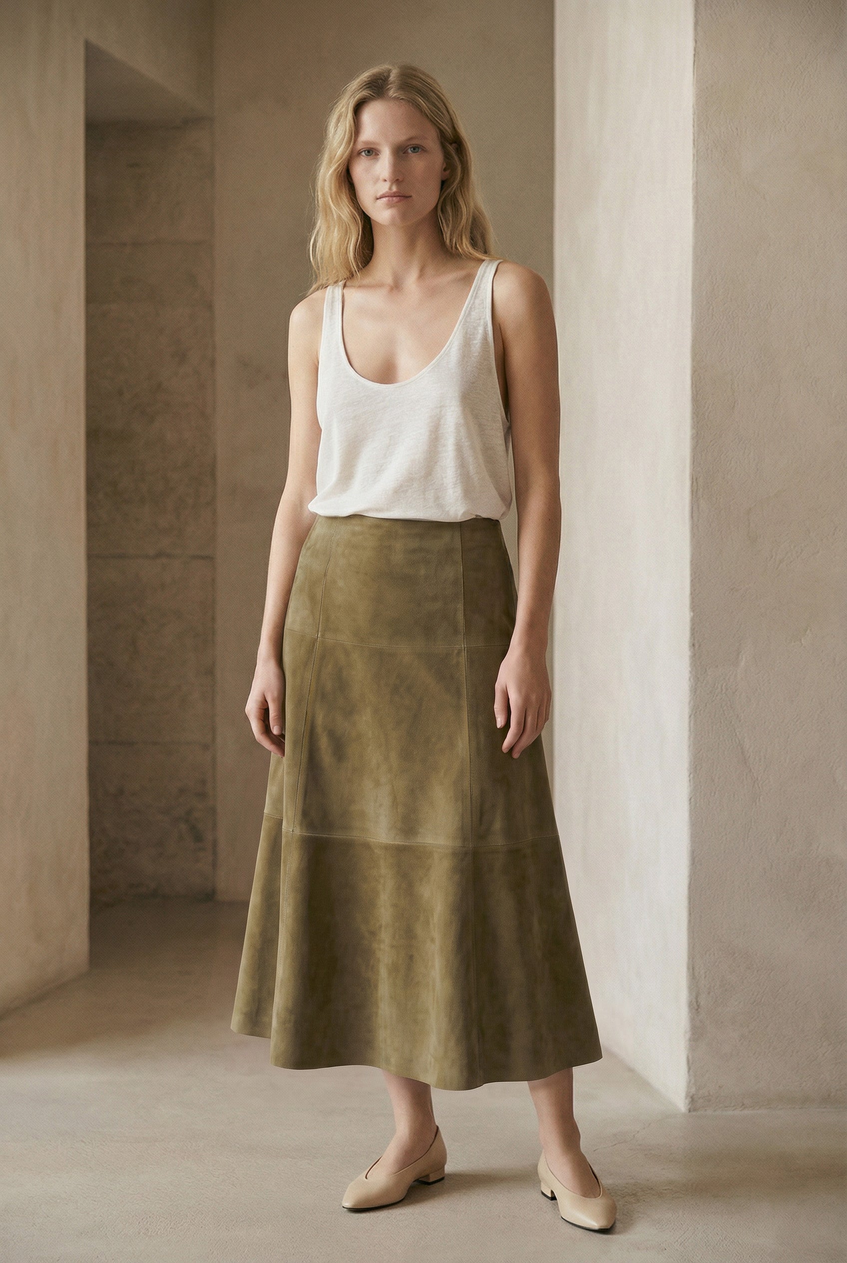 <tc>Talia Jupe Midi en Suède - Safari</tc>