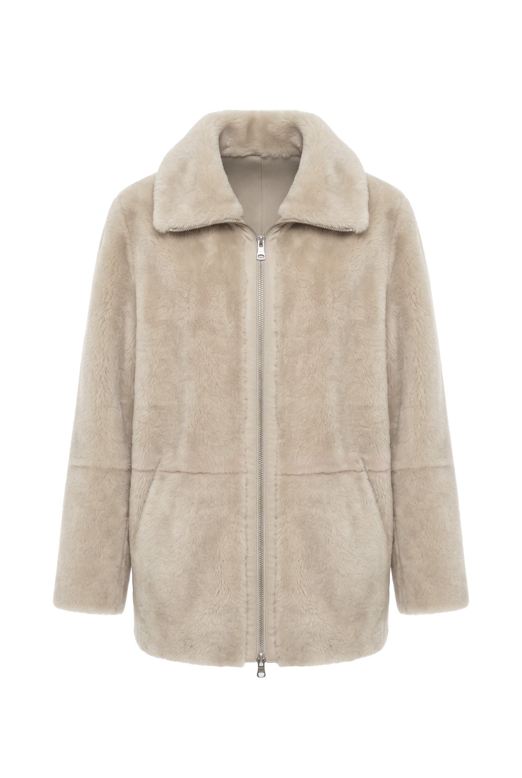 <tc>Zalina Veste Réversible en Peau Lainée - Blanc Naturel</tc>