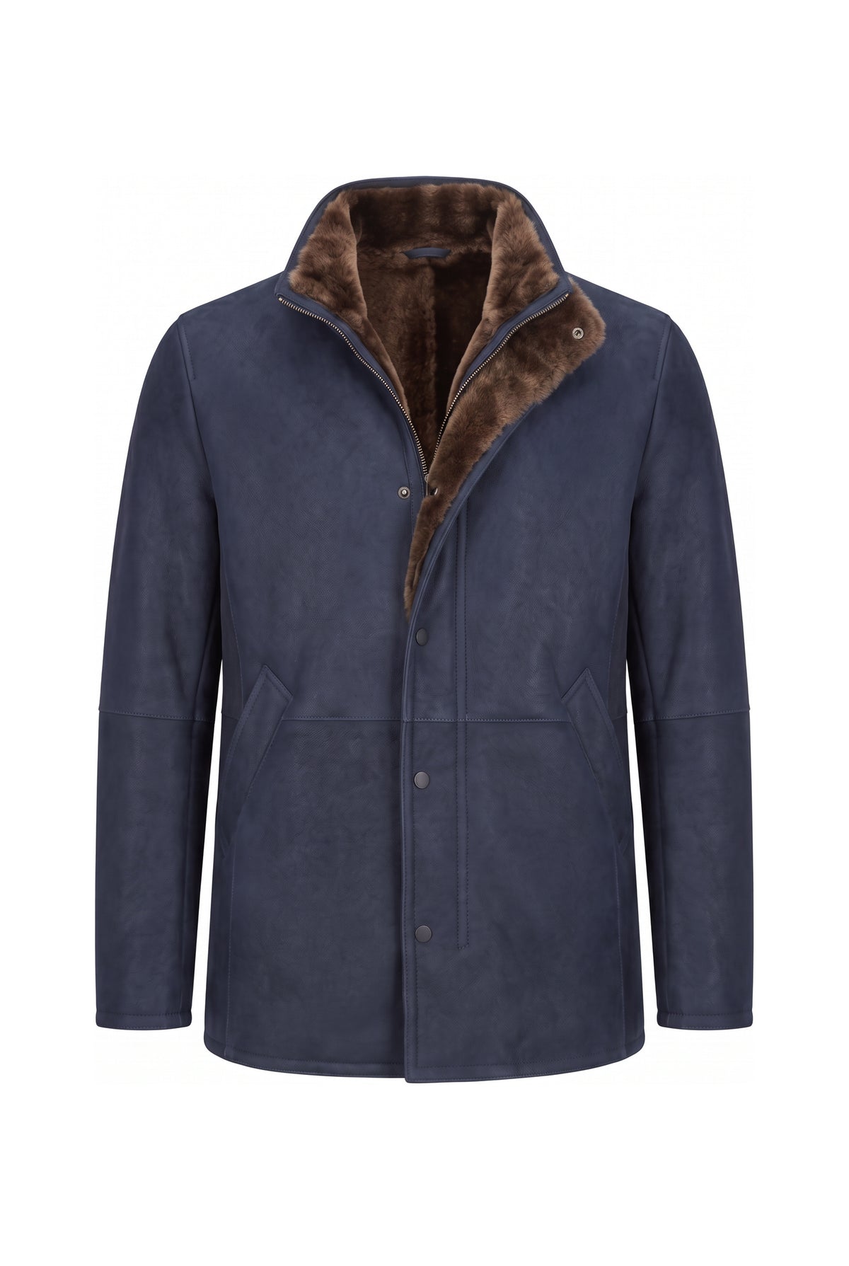 Montel Shearling-Lammfellmantel – Marineblau