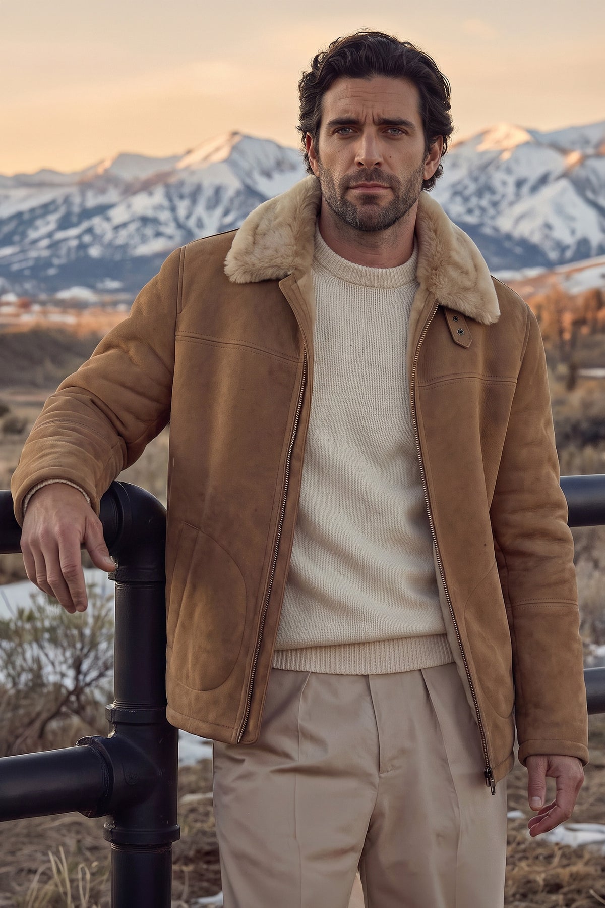 Diego Men's Shearling Sheepskin Jacket - Safari
