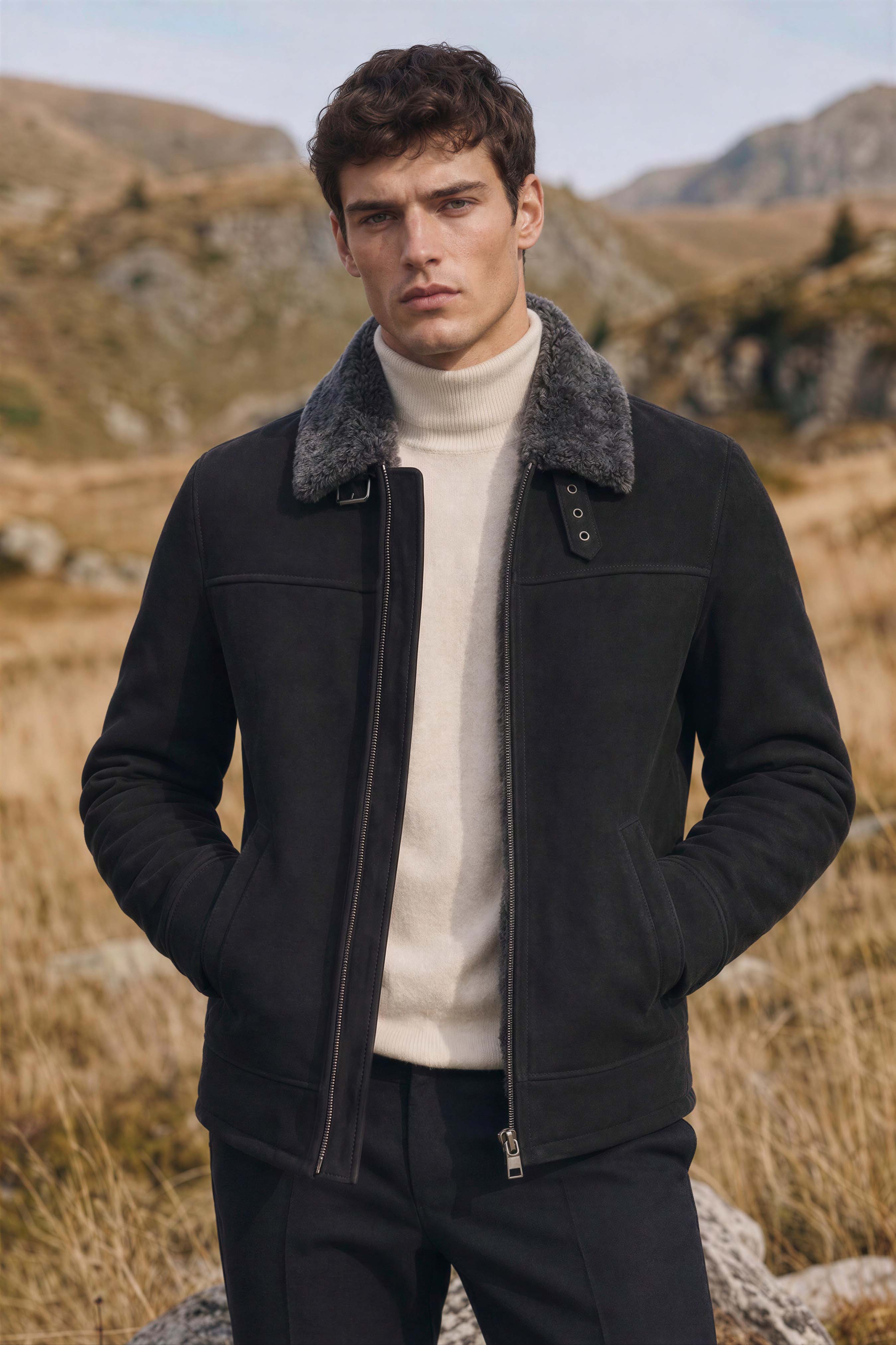 Matt Men's Shearling Sheepskin Jacket - Black