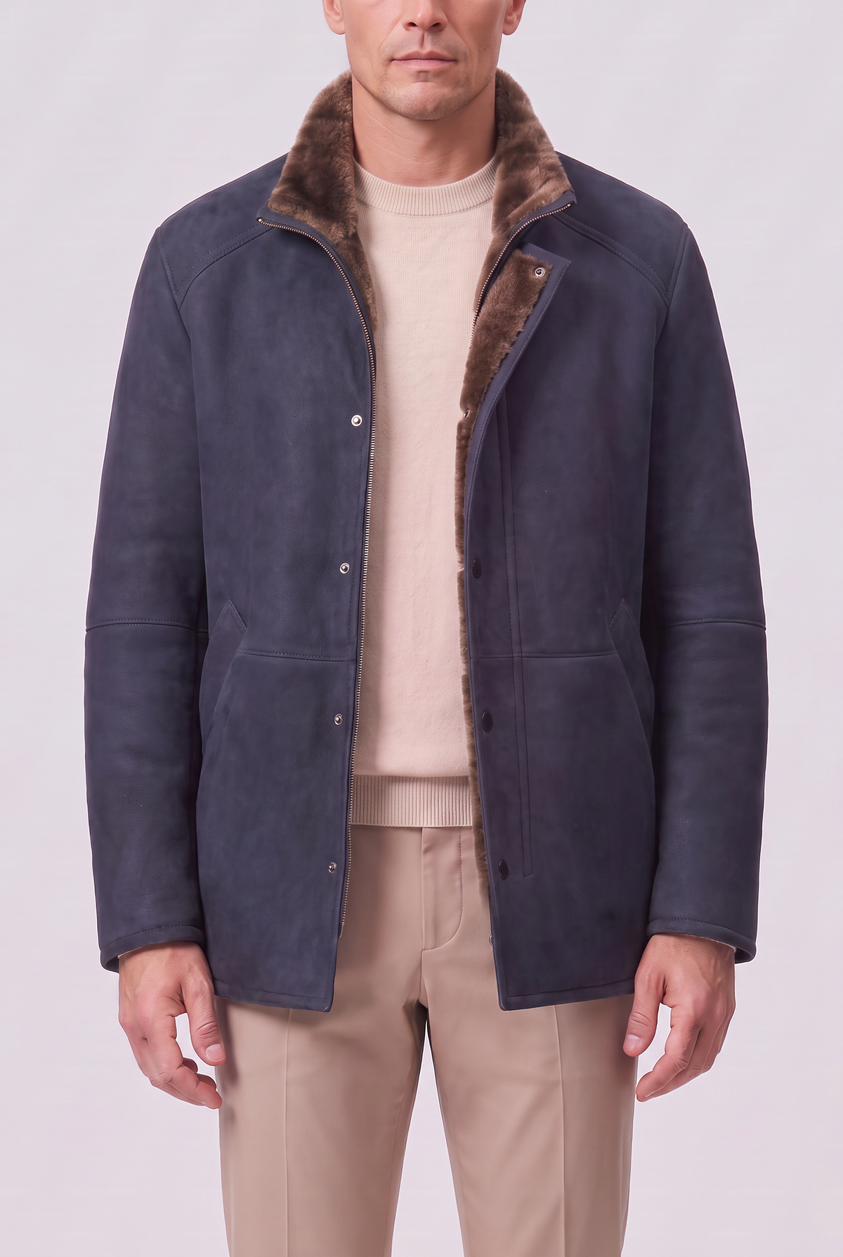Montel Cappotto in Pelliccia di Montone - Blu Navy