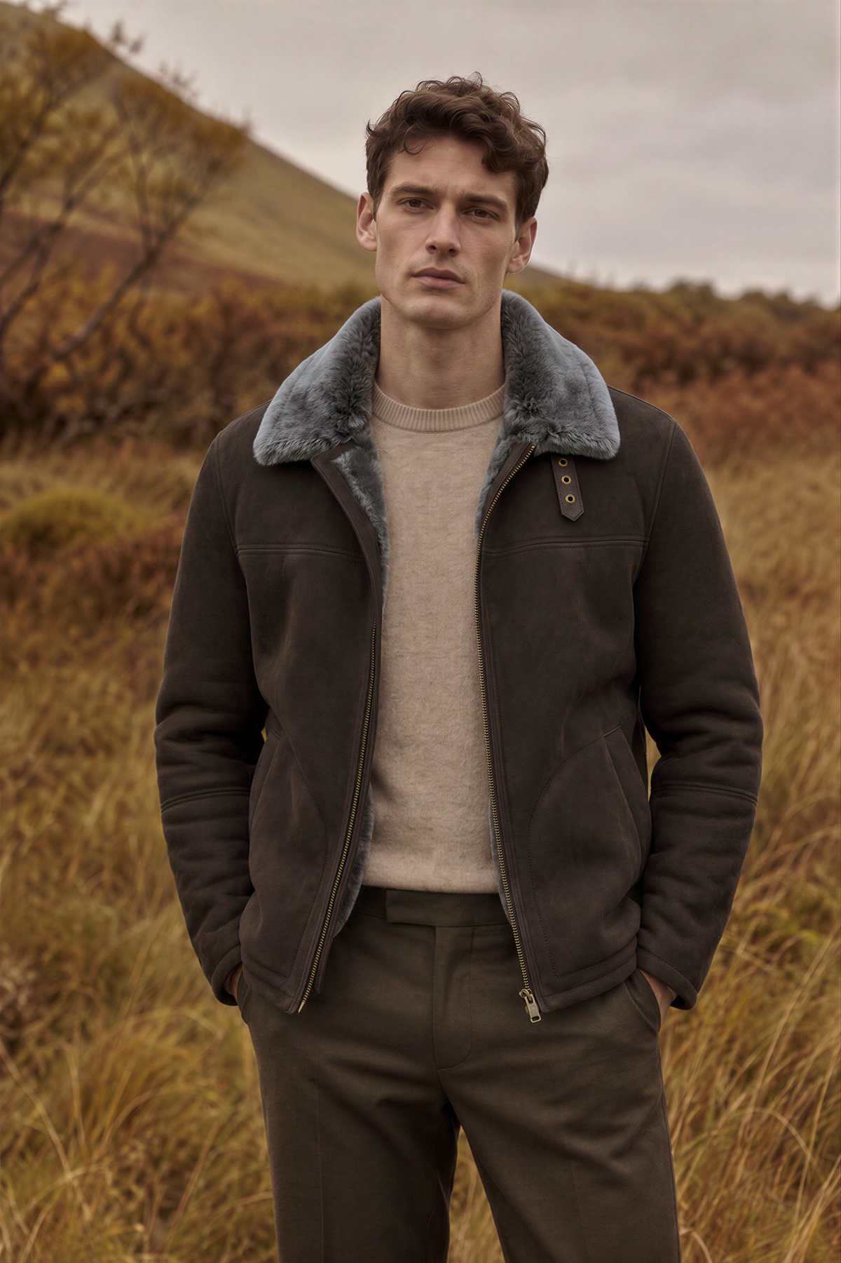 Diego Men's Shearling Sheepskin Jacket - Brown Brissa