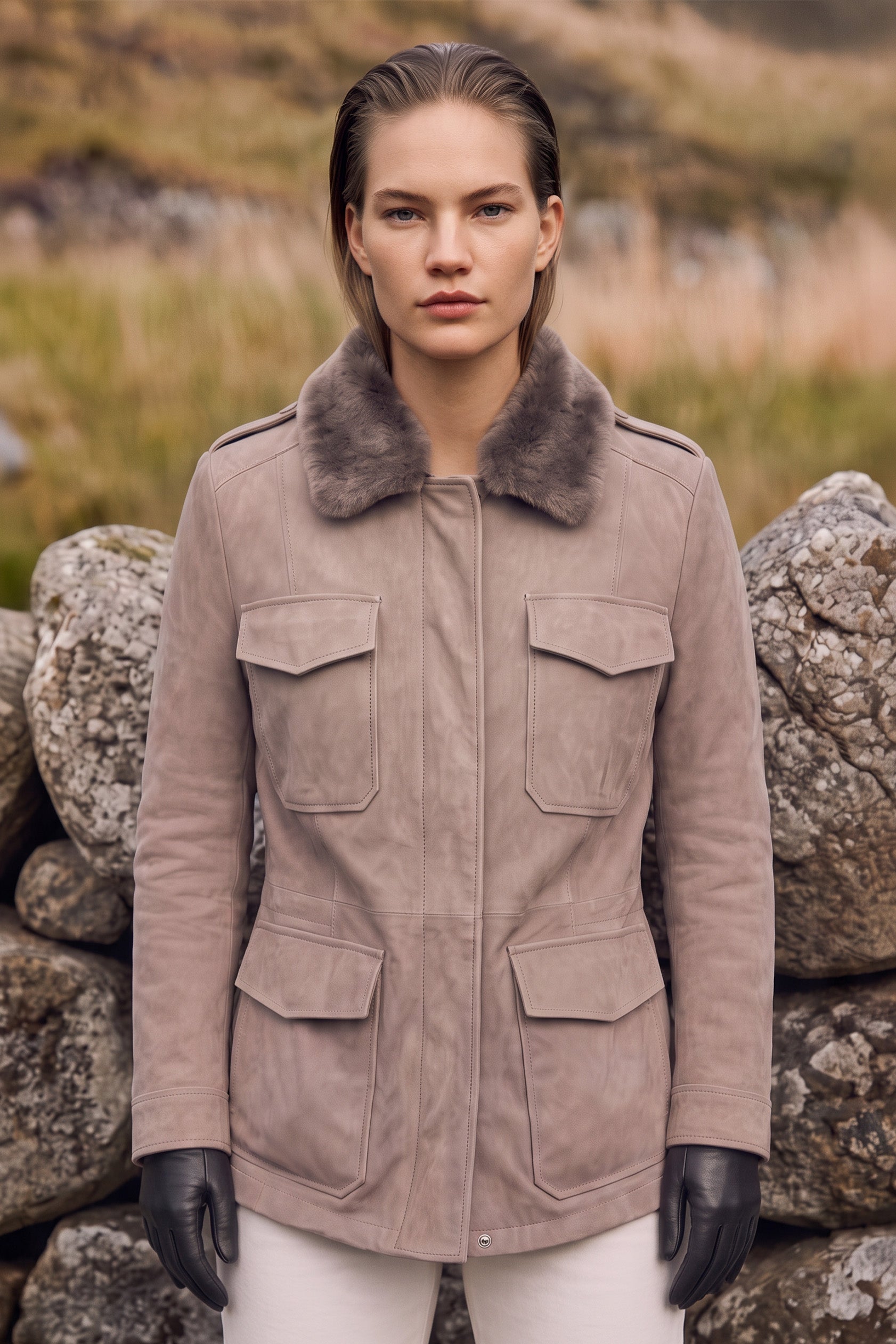 Lucilla Women’s Safari Jacket with Shearling Collar - Vison