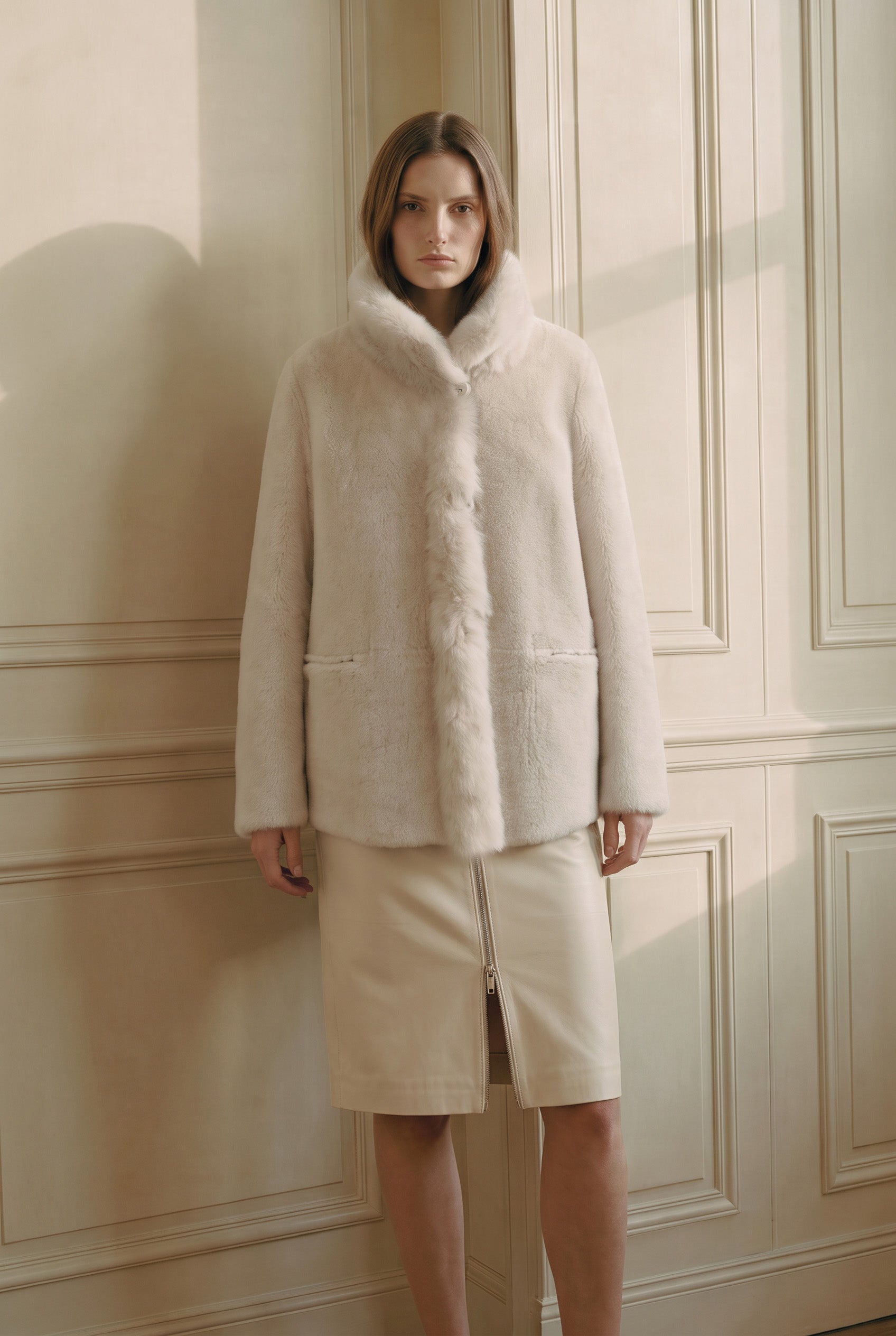 Amira Women’s Reversible Shearling Sheepskin Coat - Cream