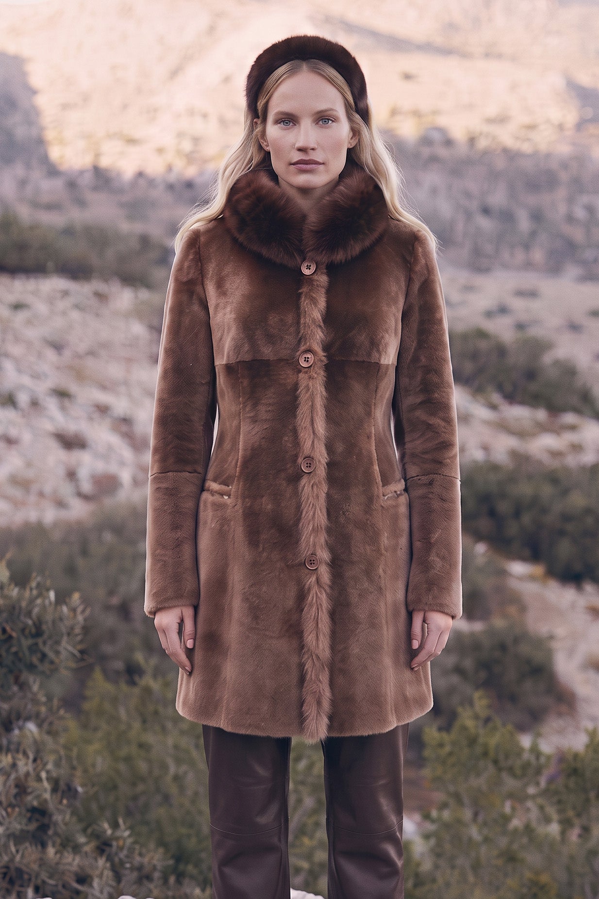Vega Women’s Reversible Shearling Sheepskin Coat - Milk Brown