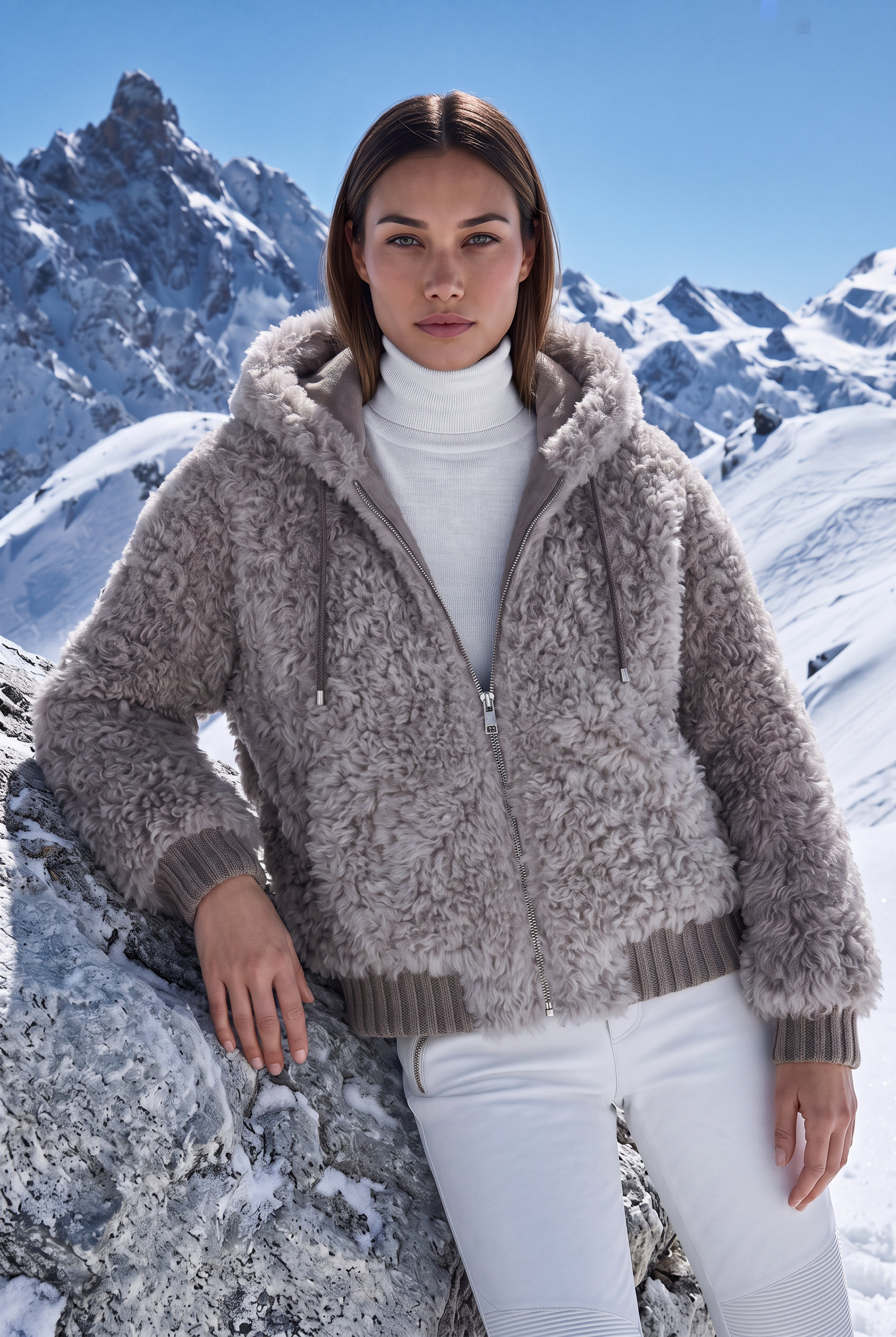 Danica Women's Oversize Reversible Shearling Jacket - Rhino Gray
