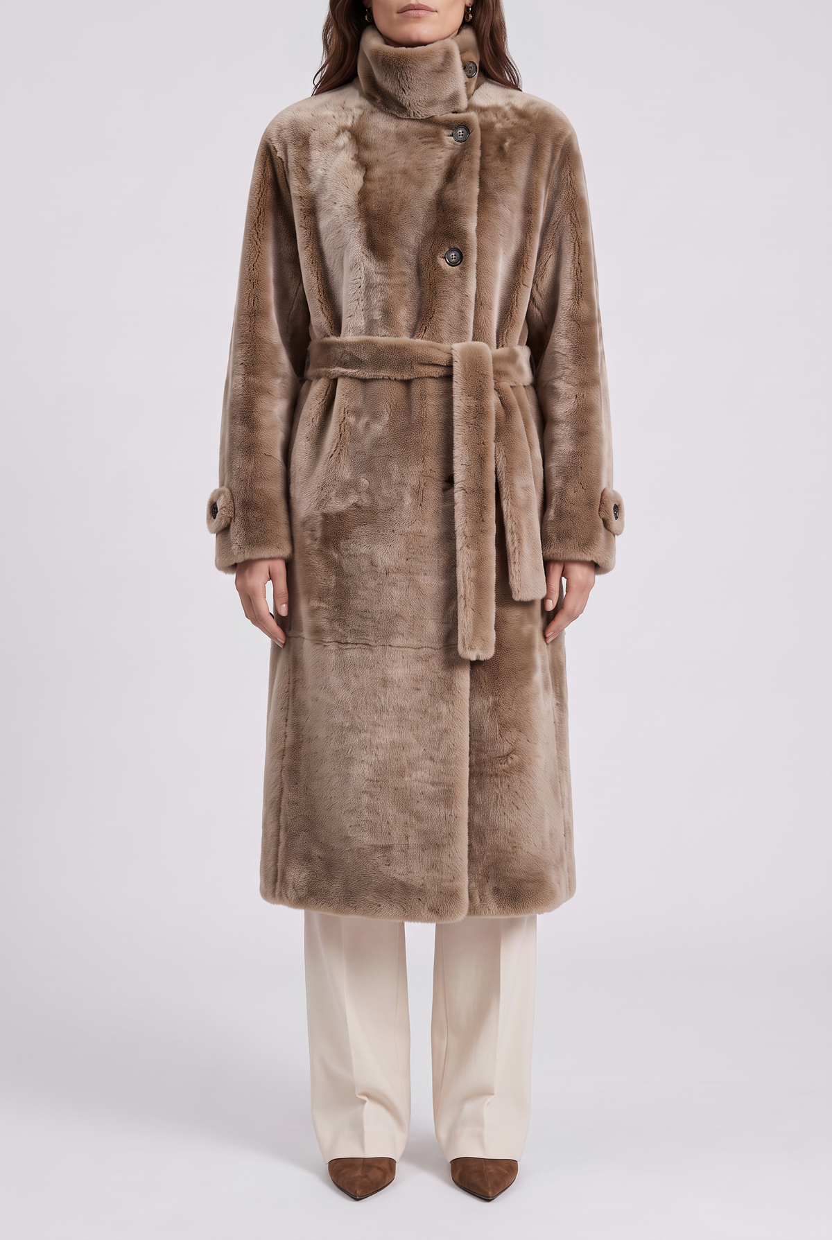 Cappotto in shearling con cintura reversibile Lorea - Cammello
