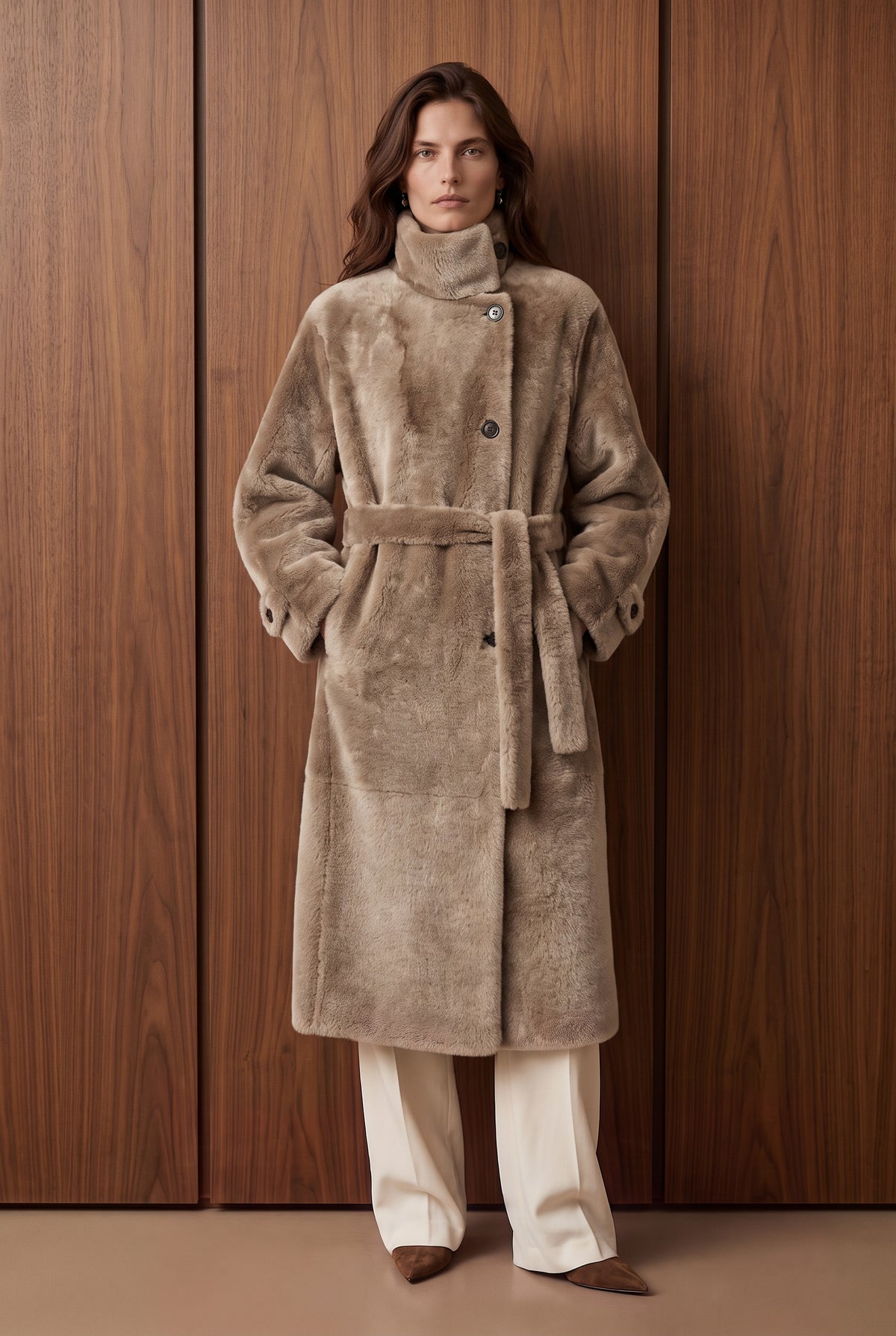 Cappotto in shearling con cintura reversibile Lorea - Cammello