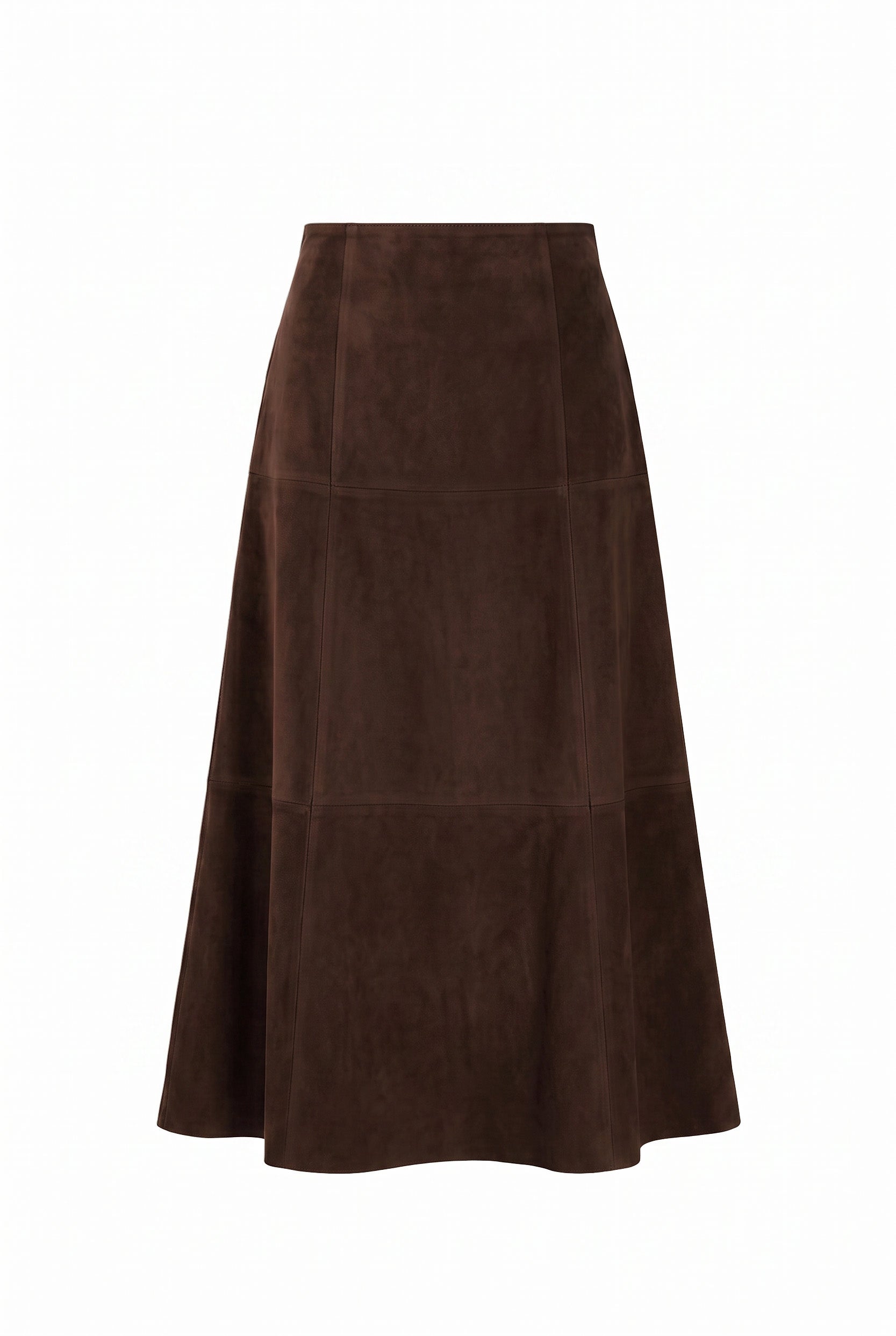 Talia Women’s Suede Leather Midi Skirt - Coffee