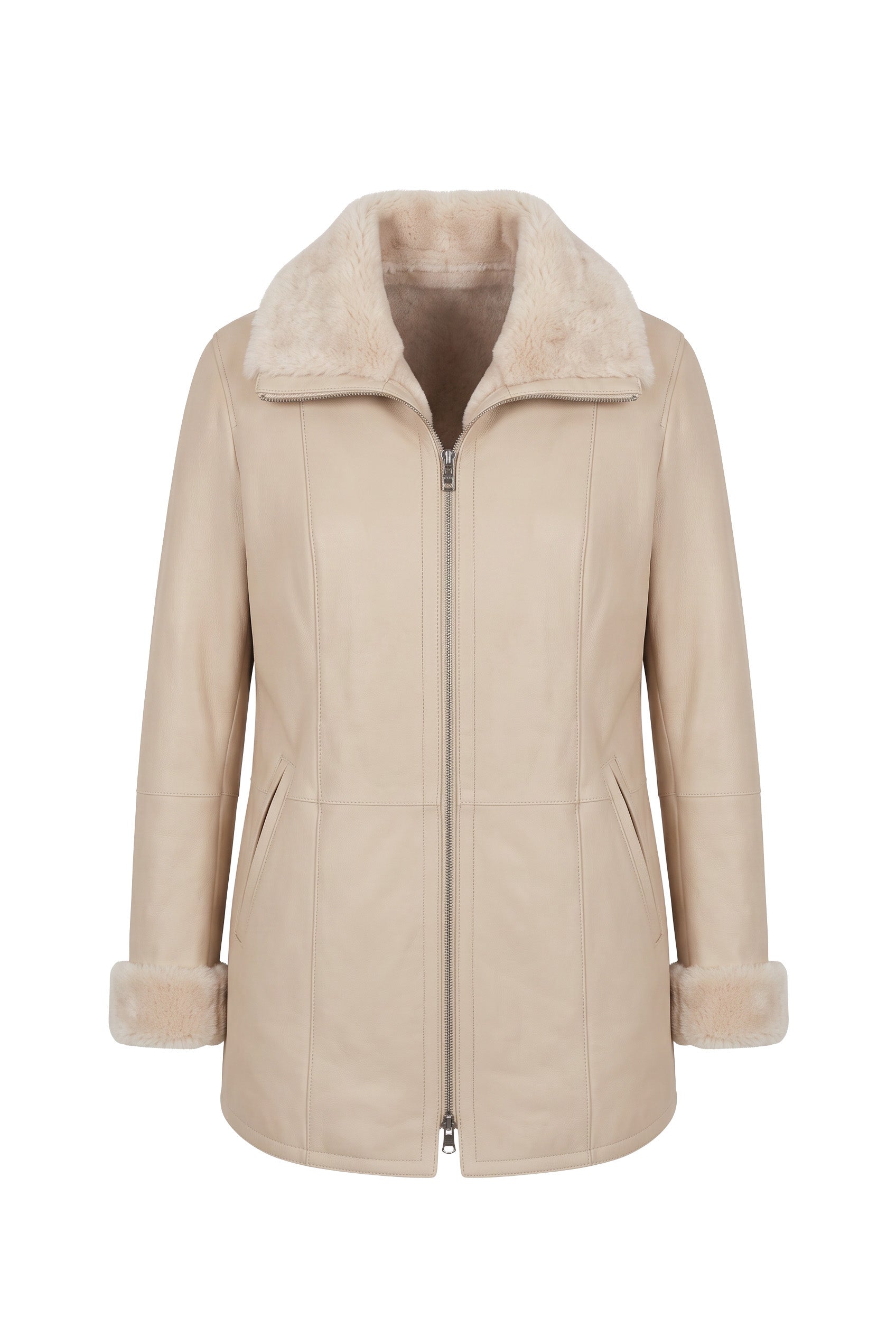 <tc>Zalina Veste Réversible en Peau Lainée - Blanc Naturel</tc>