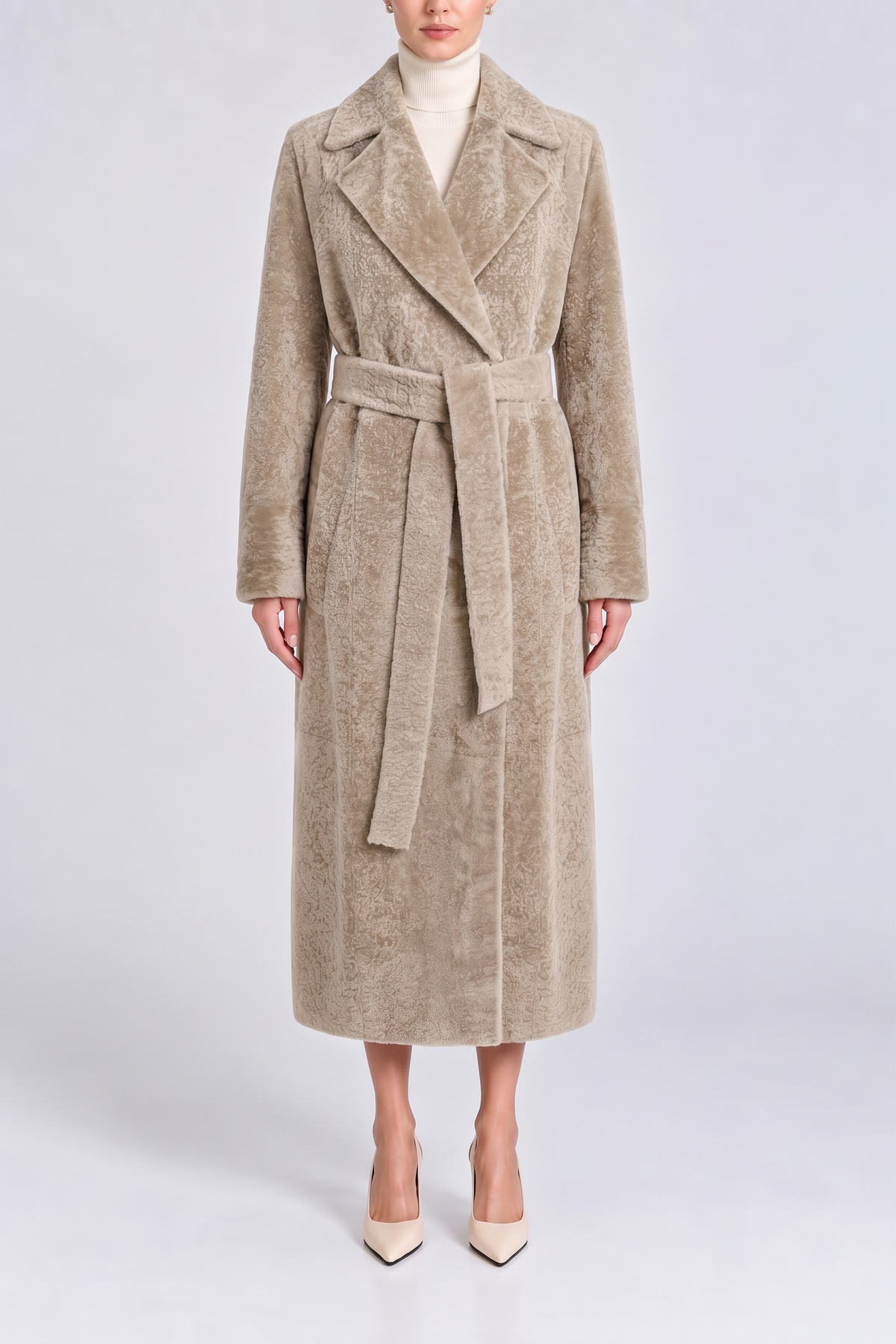 Estelle Women’s Curly Shearling Coat - Taupe Beige