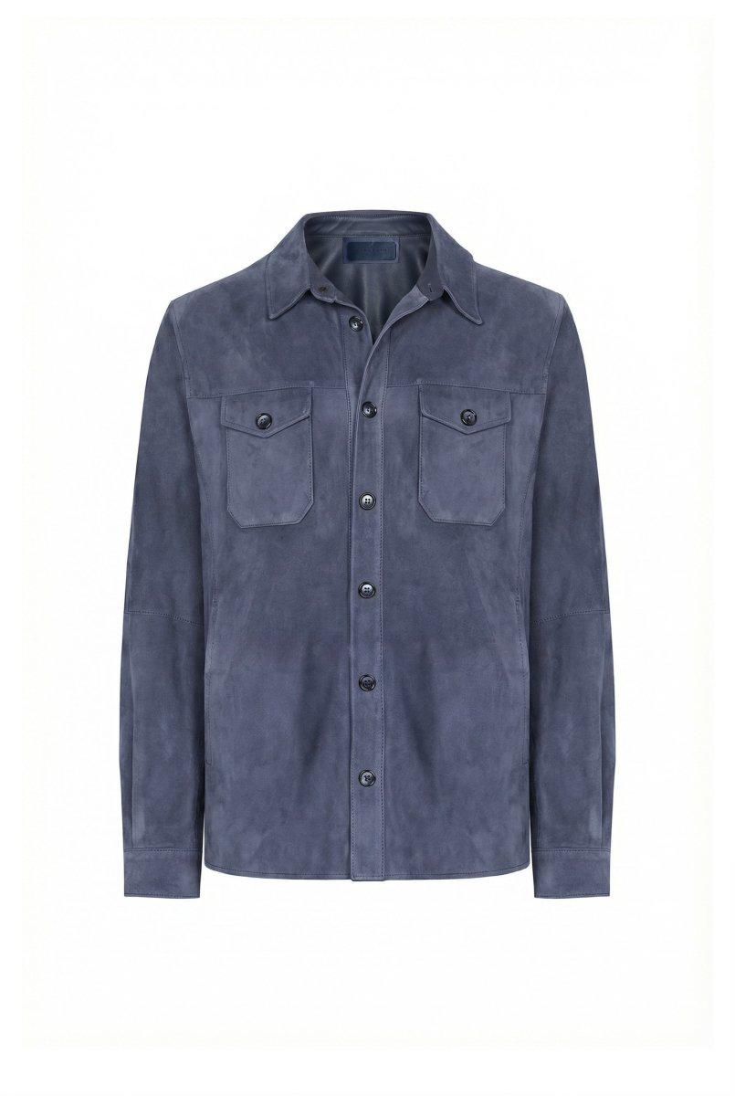 Adrien Men’s Suede Leather Overshirt - Midnight Blue - Bigardini