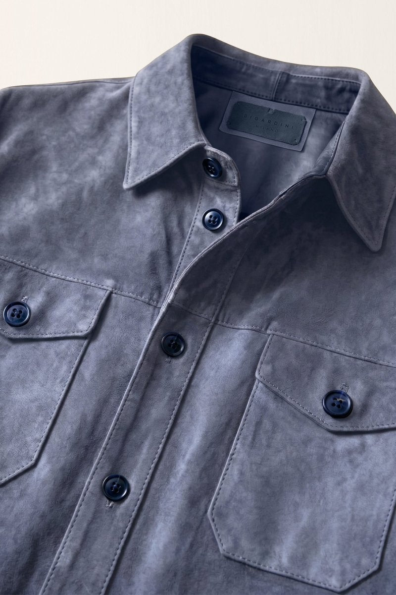 Adrien Men’s Suede Leather Overshirt - Midnight Blue - Bigardini