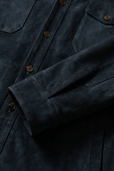 Adrien Men's Suede Leather Overshirt - Navy Blue - Bigardini