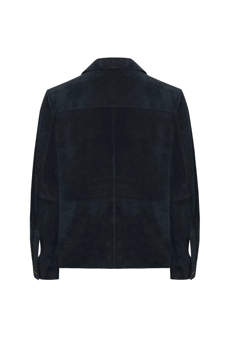 Adrien Men's Suede Leather Overshirt - Navy Blue - Bigardini