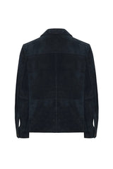 Adrien Men's Suede Leather Overshirt - Navy Blue - Bigardini