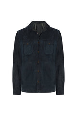 Adrien Men's Suede Leather Overshirt - Navy Blue - Bigardini