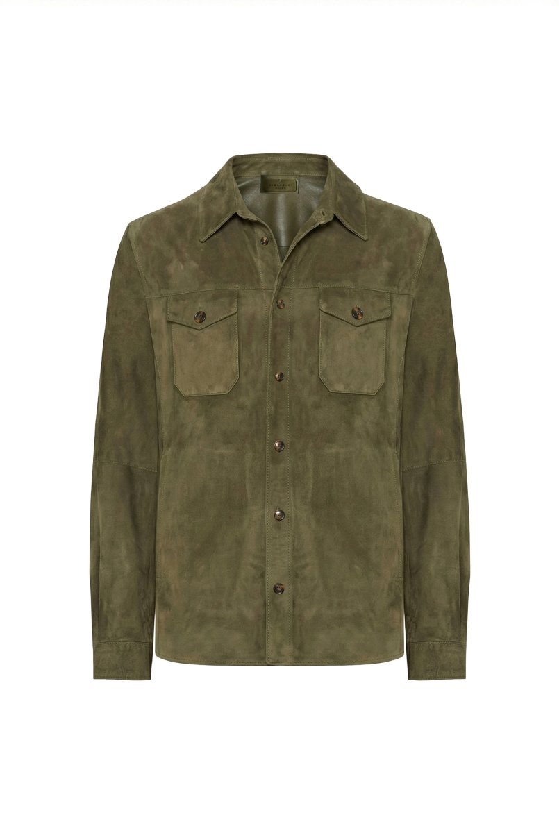 Adrien Men’s Suede Leather Overshirt - Olive Night - Bigardini