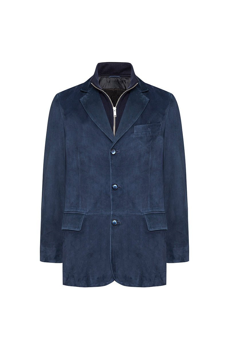 Albo Men's Suede Blazer Jacket - Navy Blue