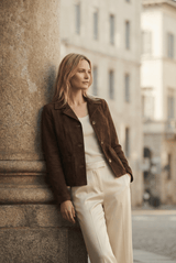 Amelia Women’s Suede Short Jacket - Milk Brown - Bigardini