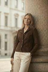 Amelia Women’s Suede Short Jacket - Milk Brown - Bigardini