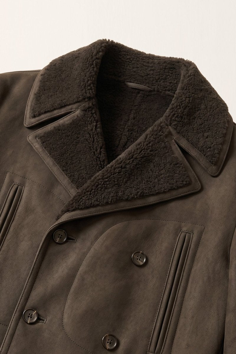 Anthony Men's Shearling Double Breasted Coat - Brown - Bigardini