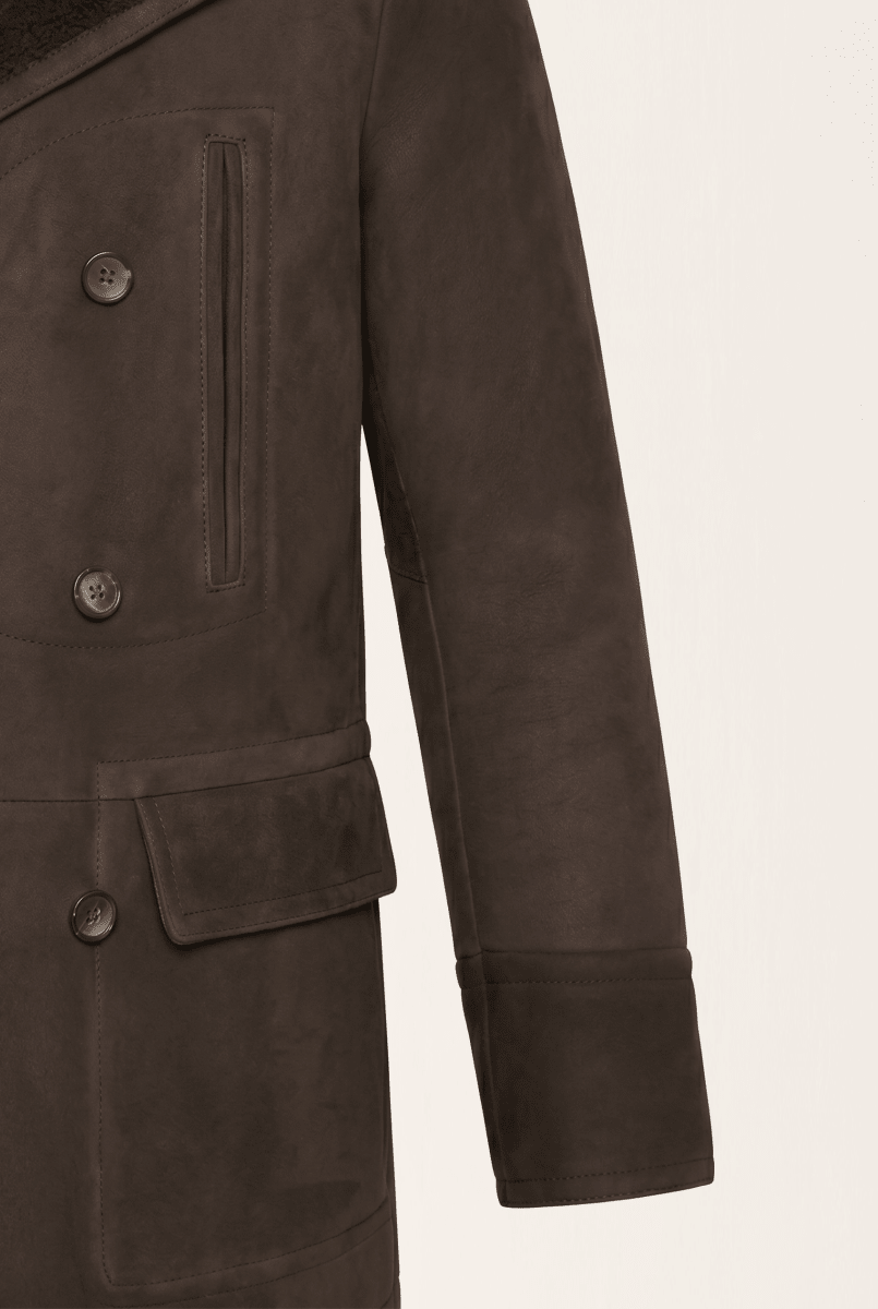 Anthony Men's Shearling Double Breasted Coat - Brown - Bigardini
