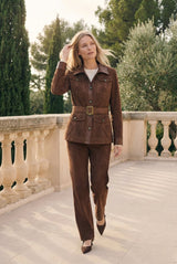 Anya Women’s Belted Suede Safari Jacket - Milk Chocolate - Bigardini