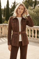 Anya Women’s Belted Suede Safari Jacket - Milk Chocolate - Bigardini