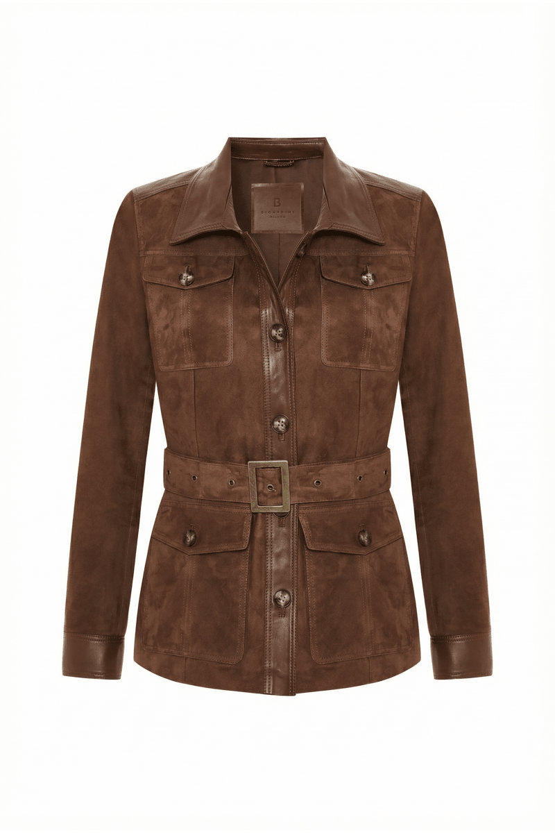 Anya Women's Belted Suede Safari Jacket - Milk Chocolate