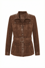 Anya Women’s Belted Suede Safari Jacket - Milk Chocolate - Bigardini
