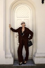 Ava Women’s Low - Waist Suede Leather Trousers - Milk Brown - Bigardini