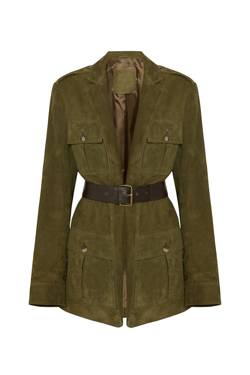 Carla Women's Suede Safari Blazer Jacket Khaki