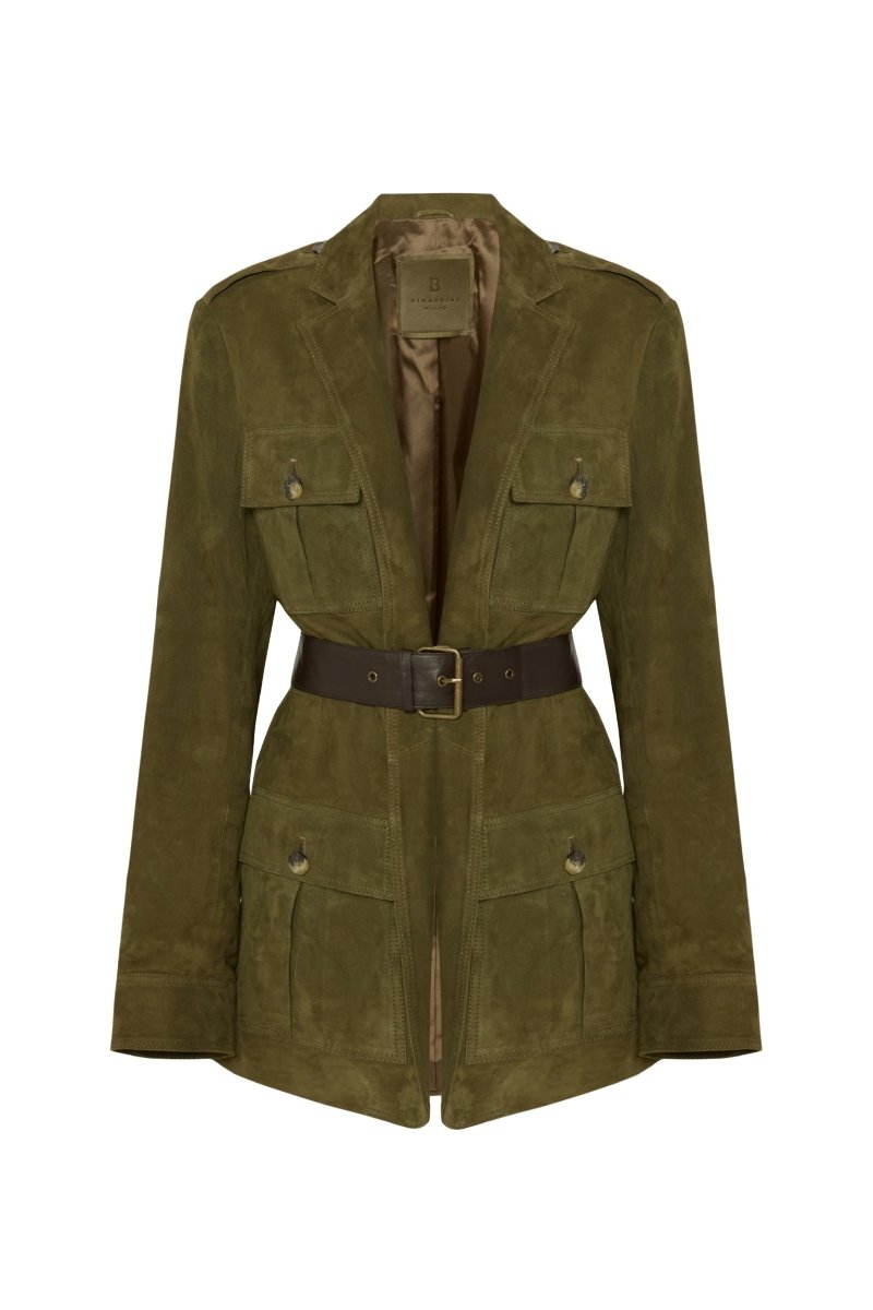 Carla Women's Suede Safari Blazer Jacket - Khaki