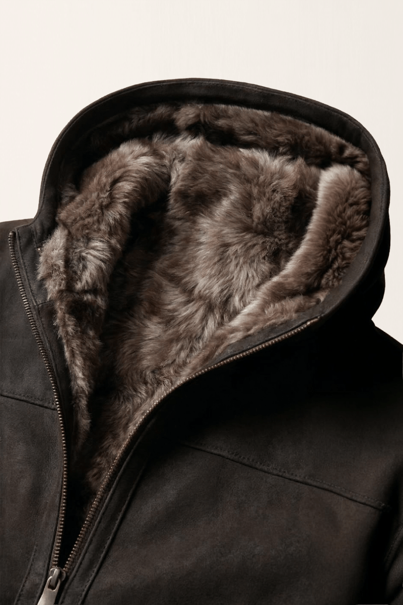 Carlo Men's Toscana Shearling Jacket with Hood - Cognac - Bigardini