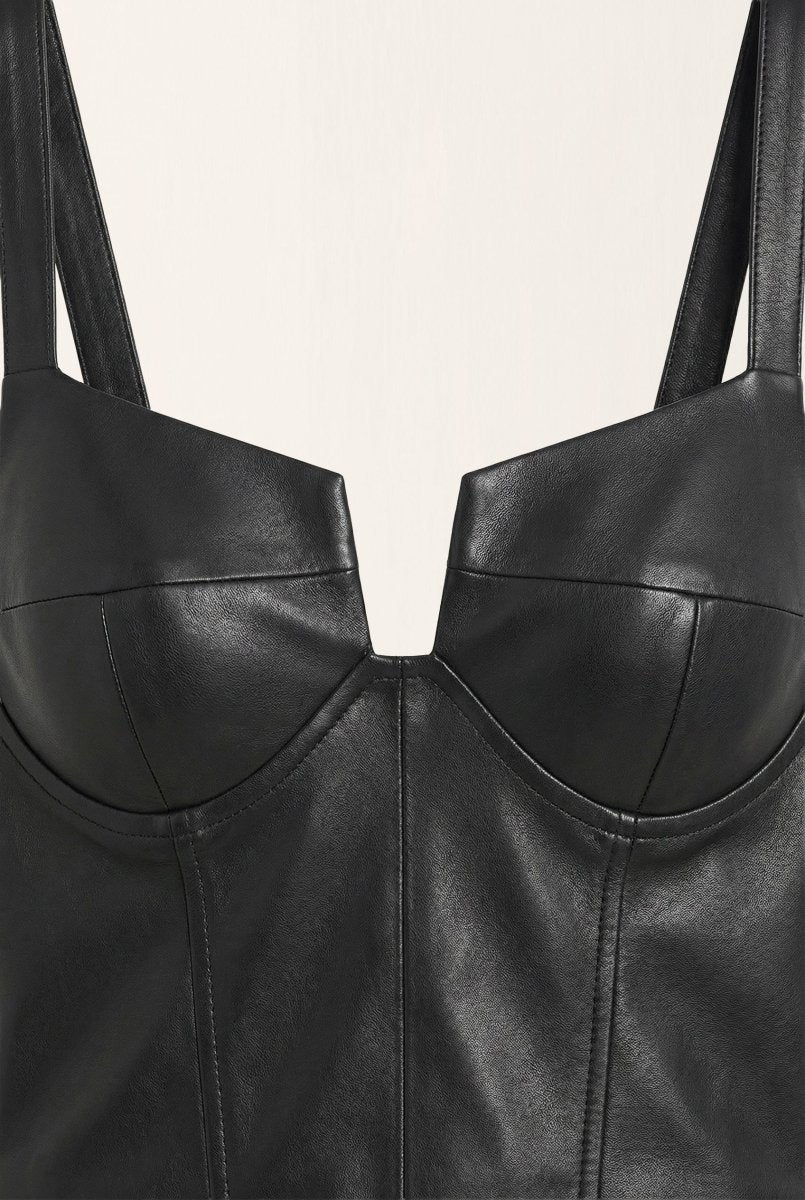 Clarita Women's Stretch Leather Corset Top - Black - Bigardini