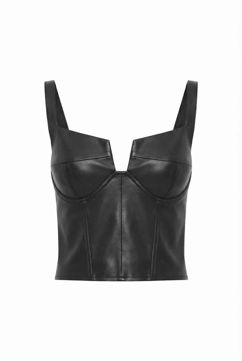 Clarita Women's Stretch Leather Corset Top - Black - Bigardini