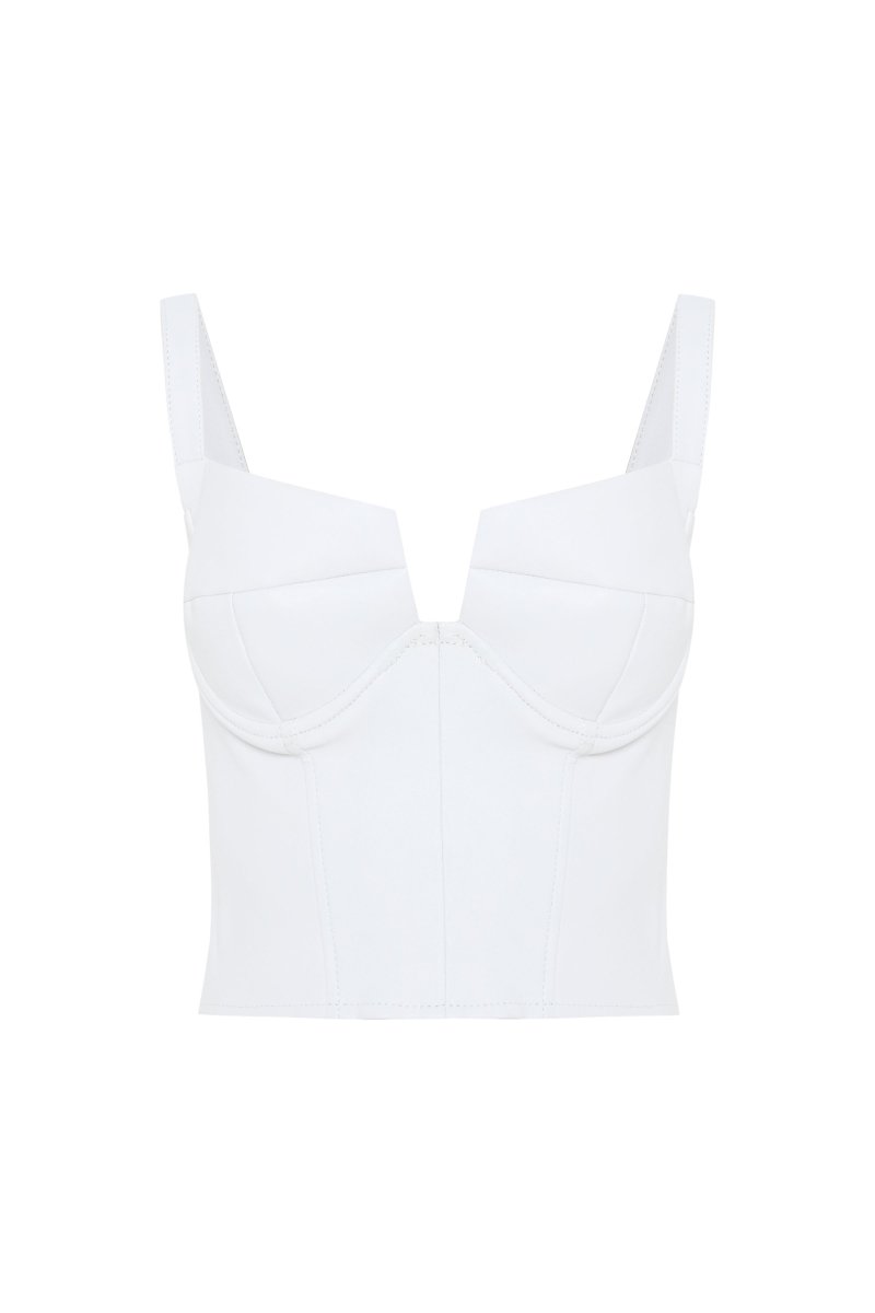 Clarita Women's Stretch Leather Corset Top - White - Bigardini