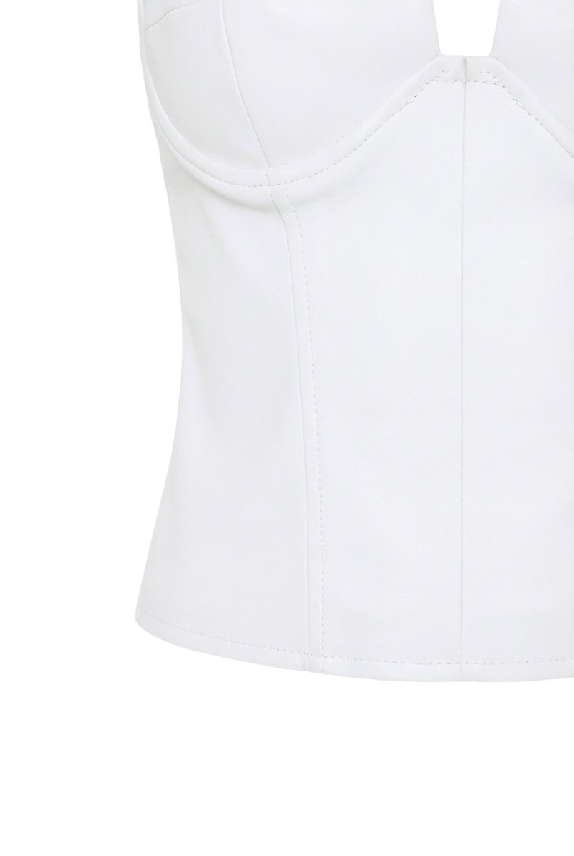 Clarita Women's Stretch Leather Corset Top - White - Bigardini