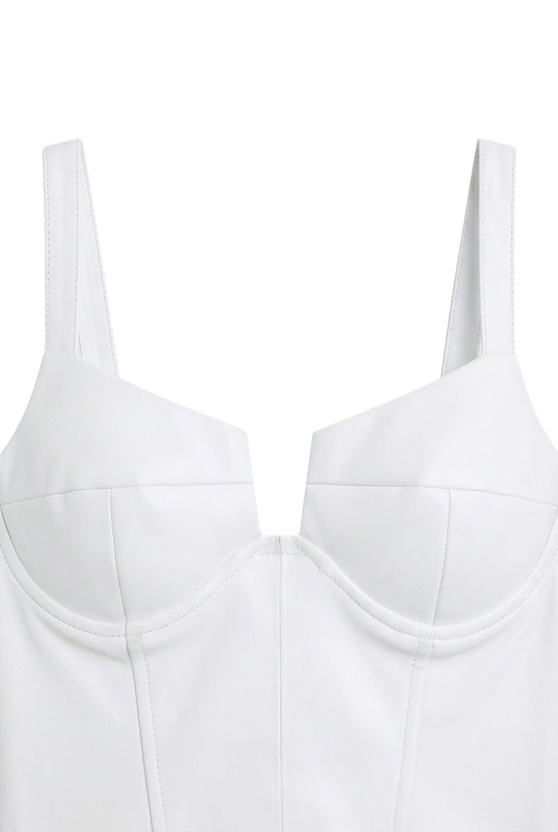 Clarita Women's Stretch Leather Corset Top - White - Bigardini