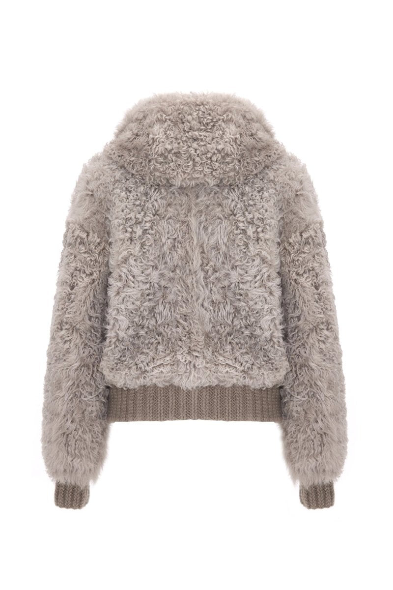 Danica Women's Oversize Reversible Shearling Jacket - Rhino Gray - Bigardini