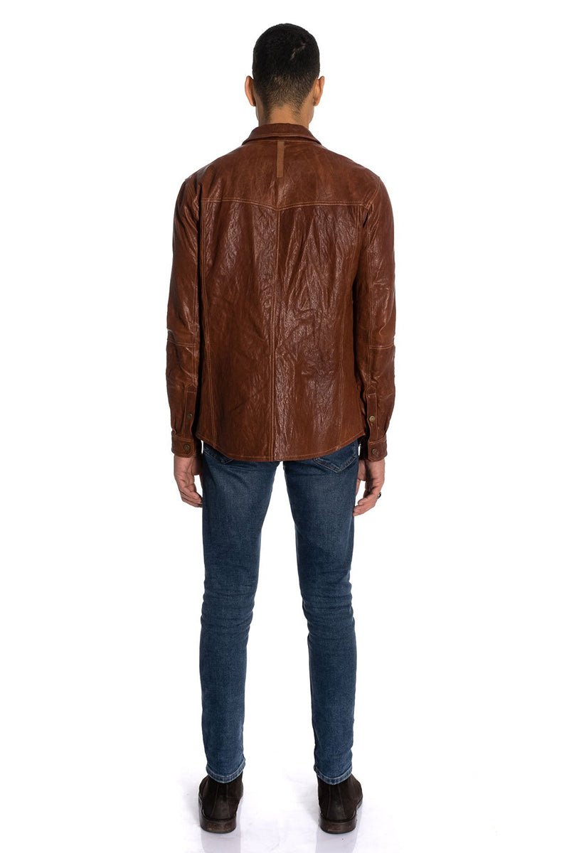Dash Men's Leather Shirt - Brandy - Bigardini